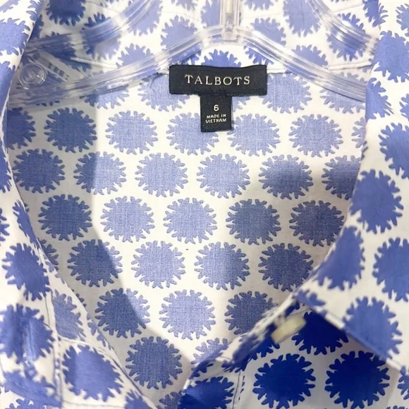 TALBOTS Blue White Cotton Shirt Pocket Midi dress women size 6 - Picture 6 of 7